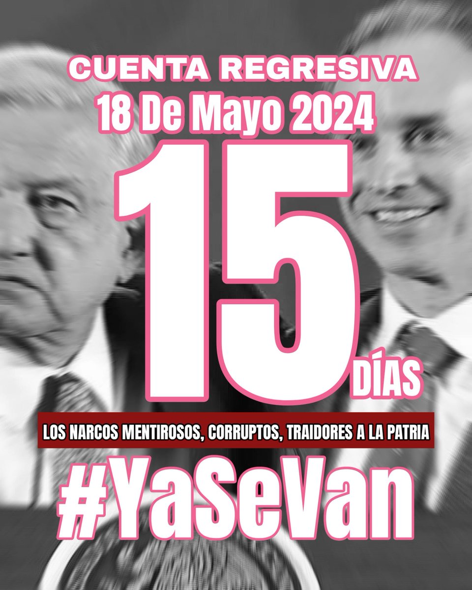 #YaSeVan Sí, solo falta una quincena... Administren sus tiempos, compromisos, visiten a sus familiares, planeen ese viaje que los haga llegar a tiempo el 2 de JUNIO a la urna, decidan correctamente y salvemos a nuestro México. NUNCA JAMÁS ABANDONEMOS A NUESTRA MADRE PATRIA!