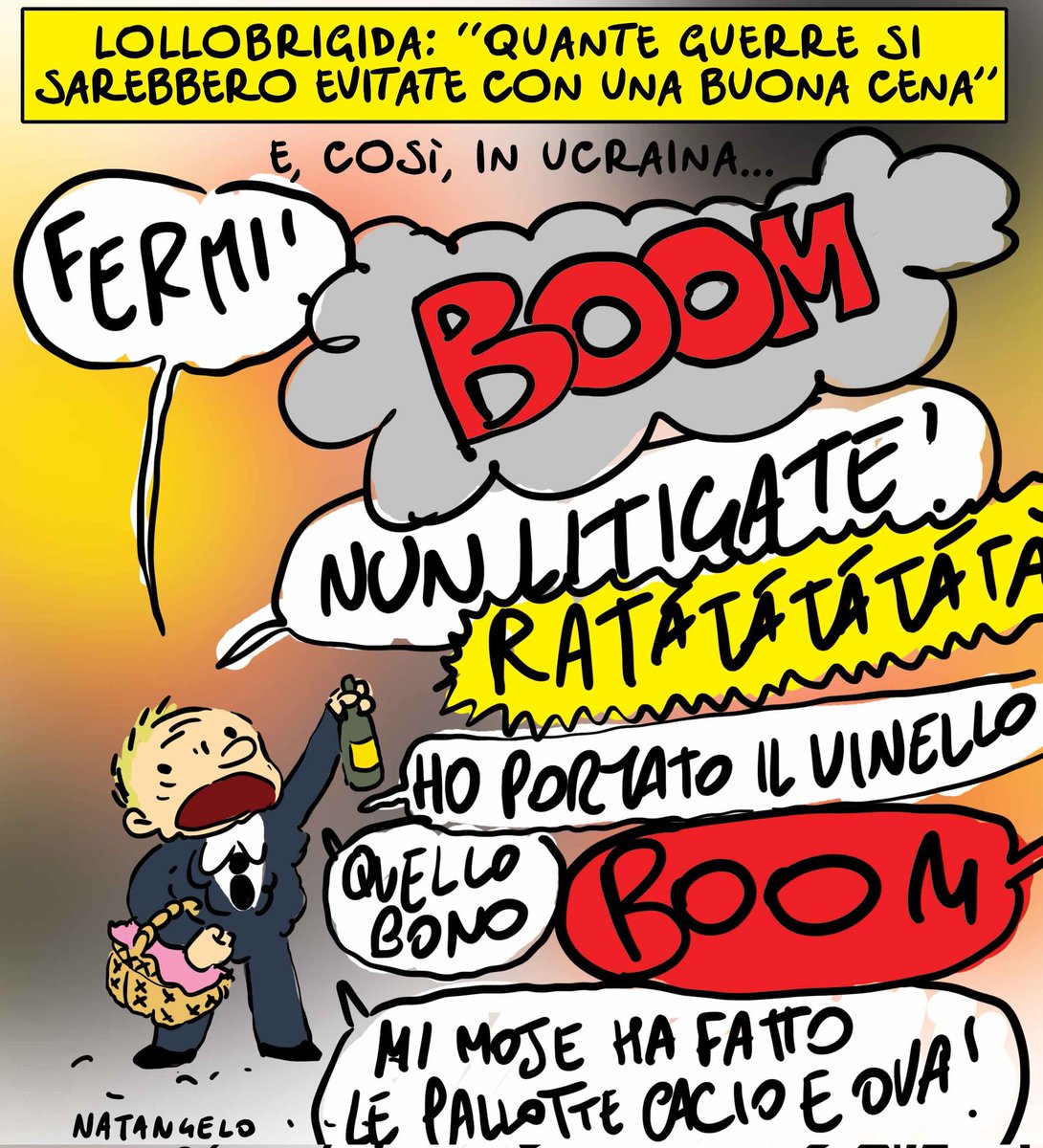 'a tavola non si invecchia' - la mia vignetta Il Fatto Quotidiano oggi in edicola! 

#lollobrigida #russia #ucraina #vignetta #fumetto #memeitaliani #umorismo #satira #humor #natangelo