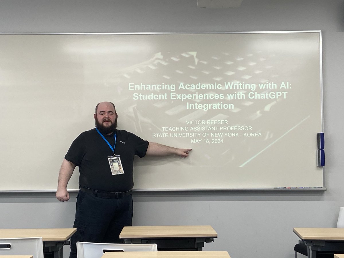 Using ChatGPT to teach academic writing—presentation by ⁦<a href="/jaltcall/">JALTCALL</a>⁩’s partner rep from ⁦<a href="/OfficialKOTESOL/">Korea TESOL</a>⁩ at #jaltcall2024
This truly is an international conference this year!!!