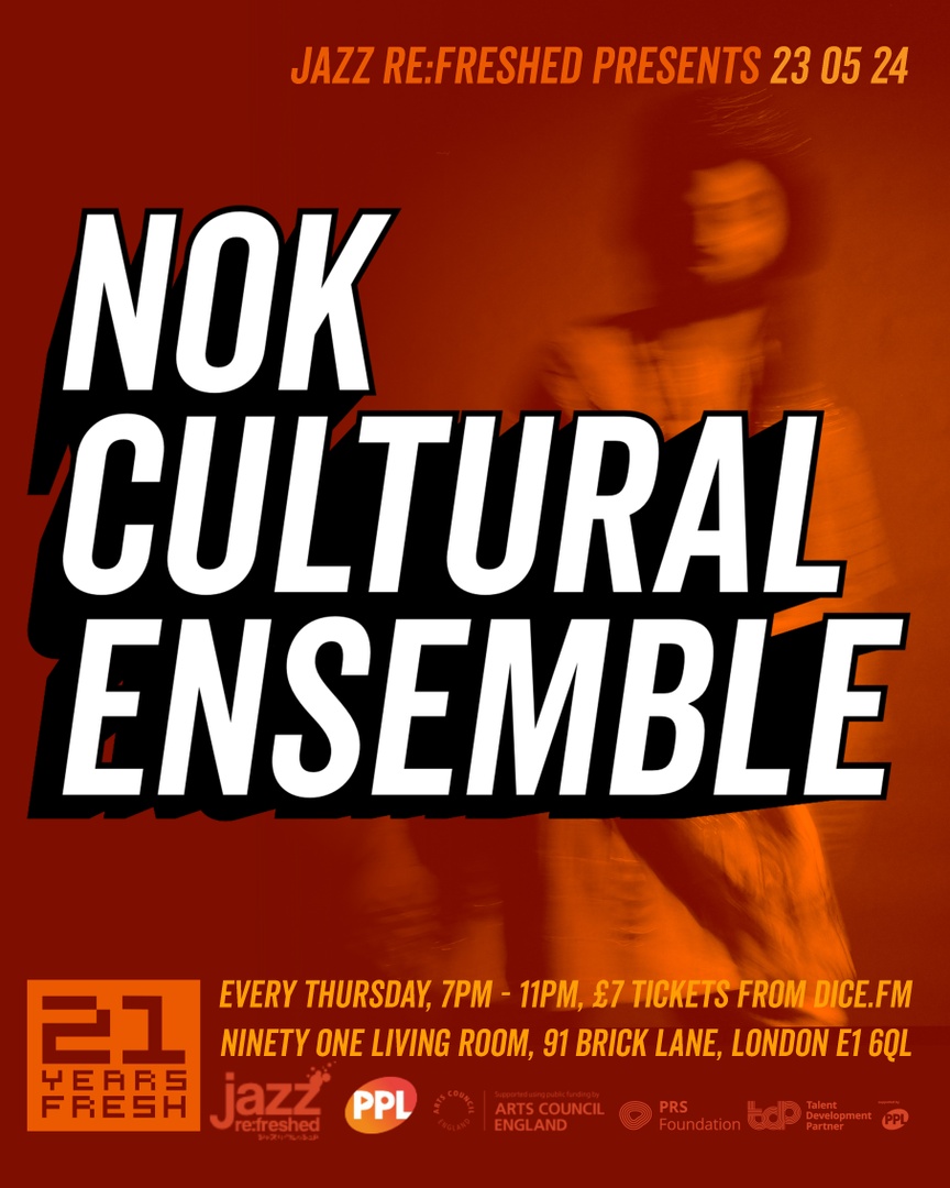 NEXT WEEK! We'll be presenting Nok Cultural Ensemble to our stage 🔥  A new project from Atyap (Nigerian-British) musician @ewakilihick 

TICKETS: bit.ly/3UaxJsV

#jazz #jazzrefreshed #weeklysessions #91livingroom
@91livingroom @PPLUK @PRSFoundation @ace_national
