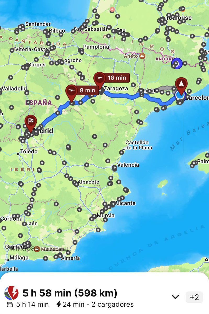 Mi próximo viaje en @KiaEspana a Madrid. 600 kms. Dos paradas técnicas en @IonityChargers Zaragoza y Ariza, de 15 minutos cada una. Ni tan mal. #movilidadelectrica #EV #kiaev6