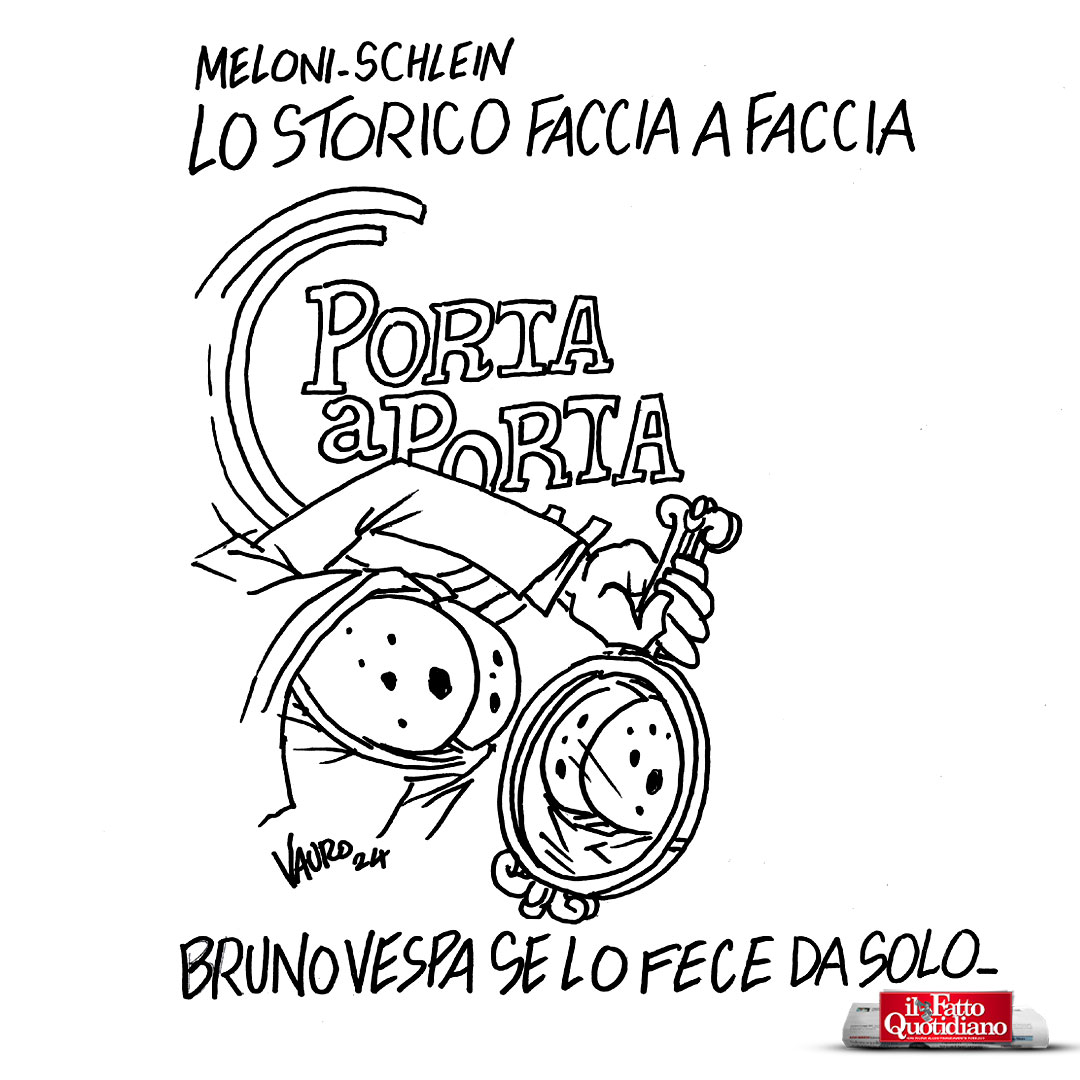 In edicola @fattoquotidiano 🔴 LA NUOVA VIGNETTA DI VAURO #18maggio #Meloni #Schlein