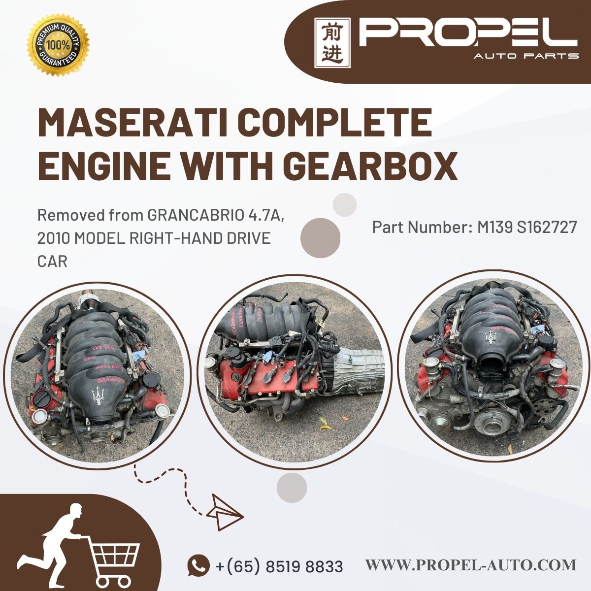 Maserati GranCabrio 4.7A M139 Engine & Gearbox available #ForSale Ping us & Shop now at #PropelAutoParts #SG #Maserati #GranCabrio #M139 #Engine #Gearbox #ExoticCar #Supercars #EngineParts #Transmission #MaseratiParts #Genuine #Carparts #OnlineStore #Autoparts #Ping #ShopNow