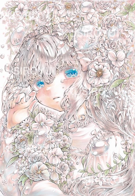 「crying with eyes open long hair」 illustration images(Latest)