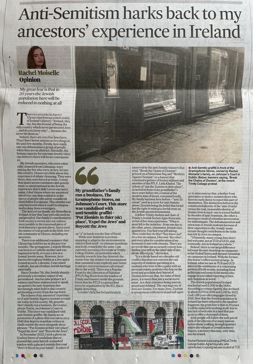RachelMoiselle's tweet image. Here it is. Online version out tomorrow.
‘Irish people will follow the well-paved path of the citizens of so many nations before them: walking through quarters where the whisper of Jewish memory lingers, a memory that may, over time, also be erased.’
This is for my ancestors.