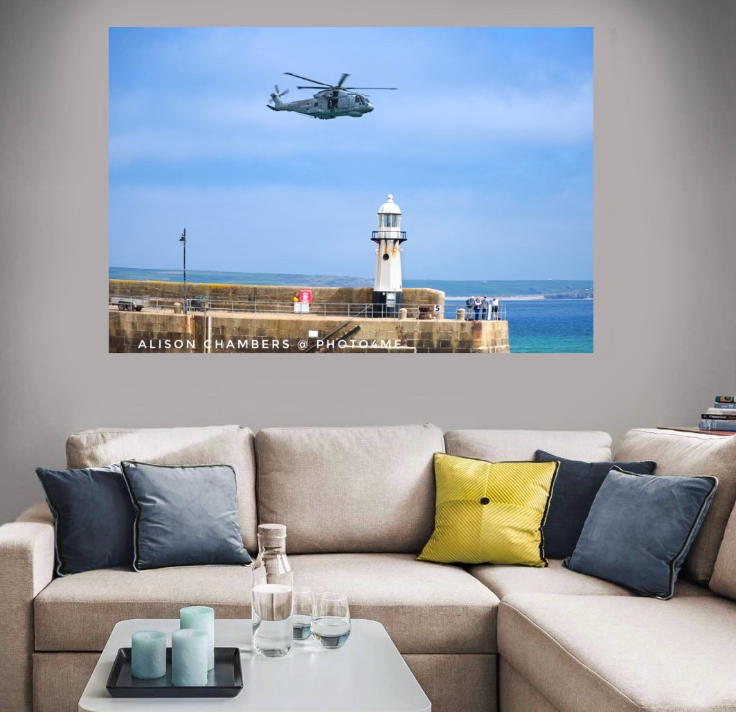 Merlin Helicopter St Ives©️.  Available from;  shop.photo4me.com/1332917 &  redbubble.com/shop/ap/161299… &  2-alison-chambers.pixels.com #merlinhelicopter #royalnavyhelicopter #royalnavy #stivescornwall #photo4me #redbubbleartist #fineartamerica #smeatonspier #helicopters