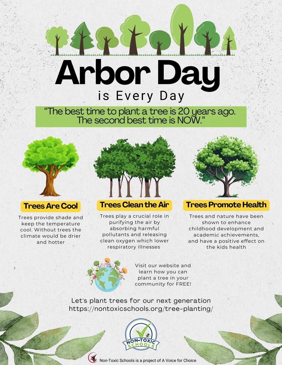Find out how you can plant trees for FREE. Create cool, clean air that promotes learning!
 Brought to you by AVFC's Non-Toxic Schools Project
nontoxicschools.org/tree-planting/
 #arborday #trees #plantatree #nontoxicschools #extremeheat #air #pollution