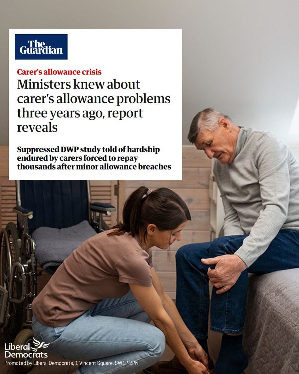 The Conservatives knew unpaid carers were being unfairly penalised and did nothing. The Government must fix the flawed and failing Carer's Allowance system as an urgent priority.