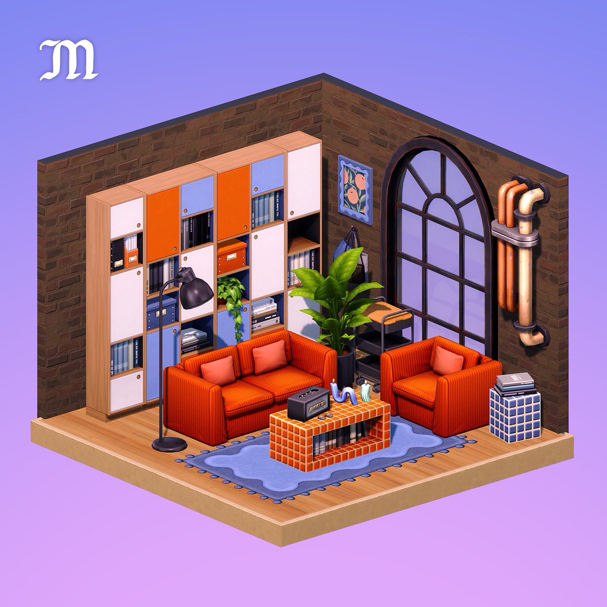 Here’s a loft nook featuring stuff from my Birthday Cake living room set. Of course I have to include this vivid orange swatch in my CC (can you tell that it’s my fav?)🍊 ✨ Get the set for free at myshunosun.com #thesims4 @TheSims #showusyourbuilds