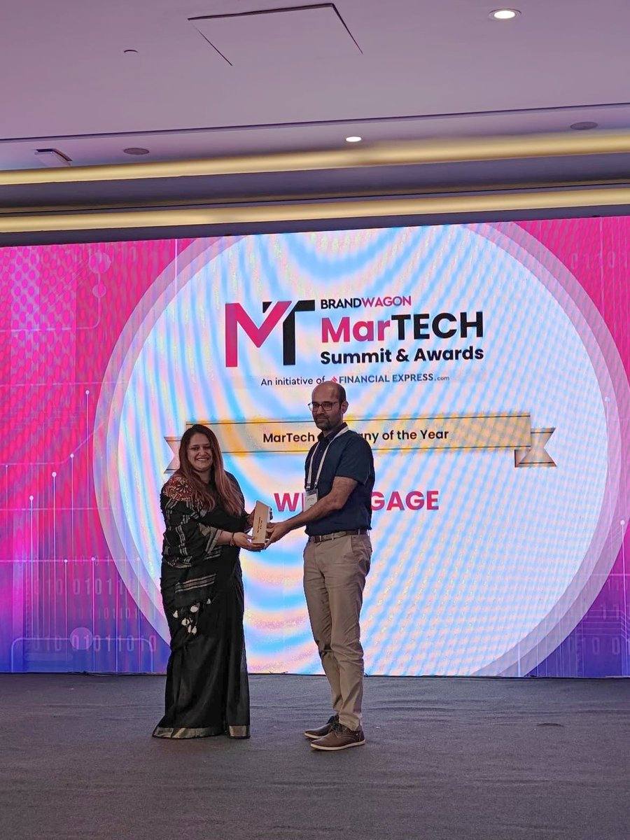 That's Ankit receiving Martech Company of the Year Award by @FinancialXpress 😍

We also won the award for Best Martech Use in Retail & Ecommerce for our work with @ShoppersStop (a WE customer)

Thanks to @WebEngage customers and partners for making us look good 🙏

Kudos to the