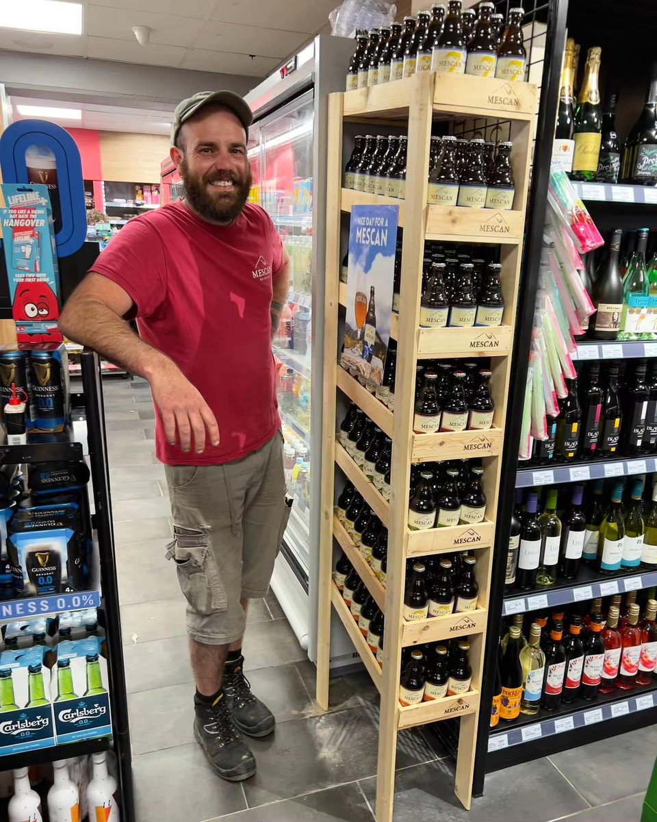 Mescan in Mulranny - a full range of Mescan installed into #Doherty's #Costcutter looking smart on Théo's custom-built stand. Well done that man. Big thank you to Doherty's and all our stockists. #mescan #localbeer