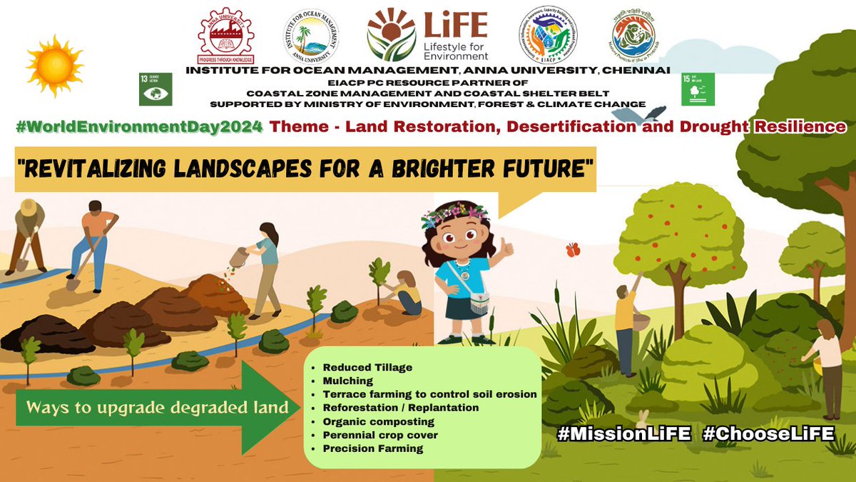 On the series of celebrating 'World Environment Day 2024', IOM EIACP PC RP is releasing an infographics on 'Ways to upgrade degraded land'.
#worldenvironmentday #infographics #missionlife #chooselife #annauniversity