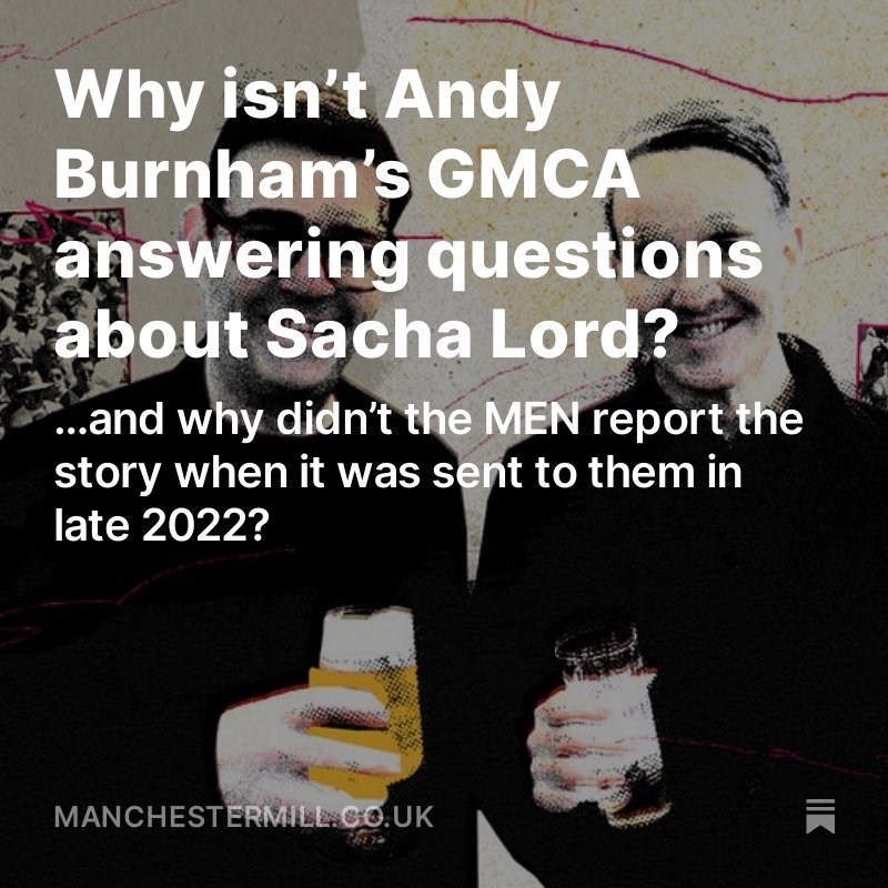 🚨 Sacha Lord, the most high-profile advisor to Andy Burnham, is threatening to sue The Mill.

Lord's lawyers have demanded we remove our story by Tuesday. We have refused.

Read the latest - and please support us as a member. We might need it. 

manchestermill.co.uk/p/why-isnt-and…