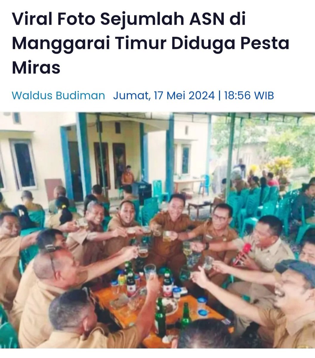 Kemarin ada ASN membubarkan ibadah di Gresik, sekarang ada ASN yang diduga PESTA MIRAS

Bukan hanya mental penguasanya yang BOBROK, ternyata oknum aparaturnya juga udah GILA persekusi dan MIRAS

Lalu kita serahnya Indonesia Emas 2045 ditangan orang2 seperti ini?