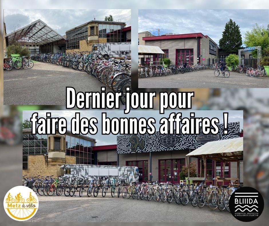 Nous vous attendons à @BLIIIDA pour le dernier jour de notre Bourse aux vélos ! Des petits prix pour les mobilités douces 🙏🏼🚲 #Metz #bonsplans #mobilitésdouces