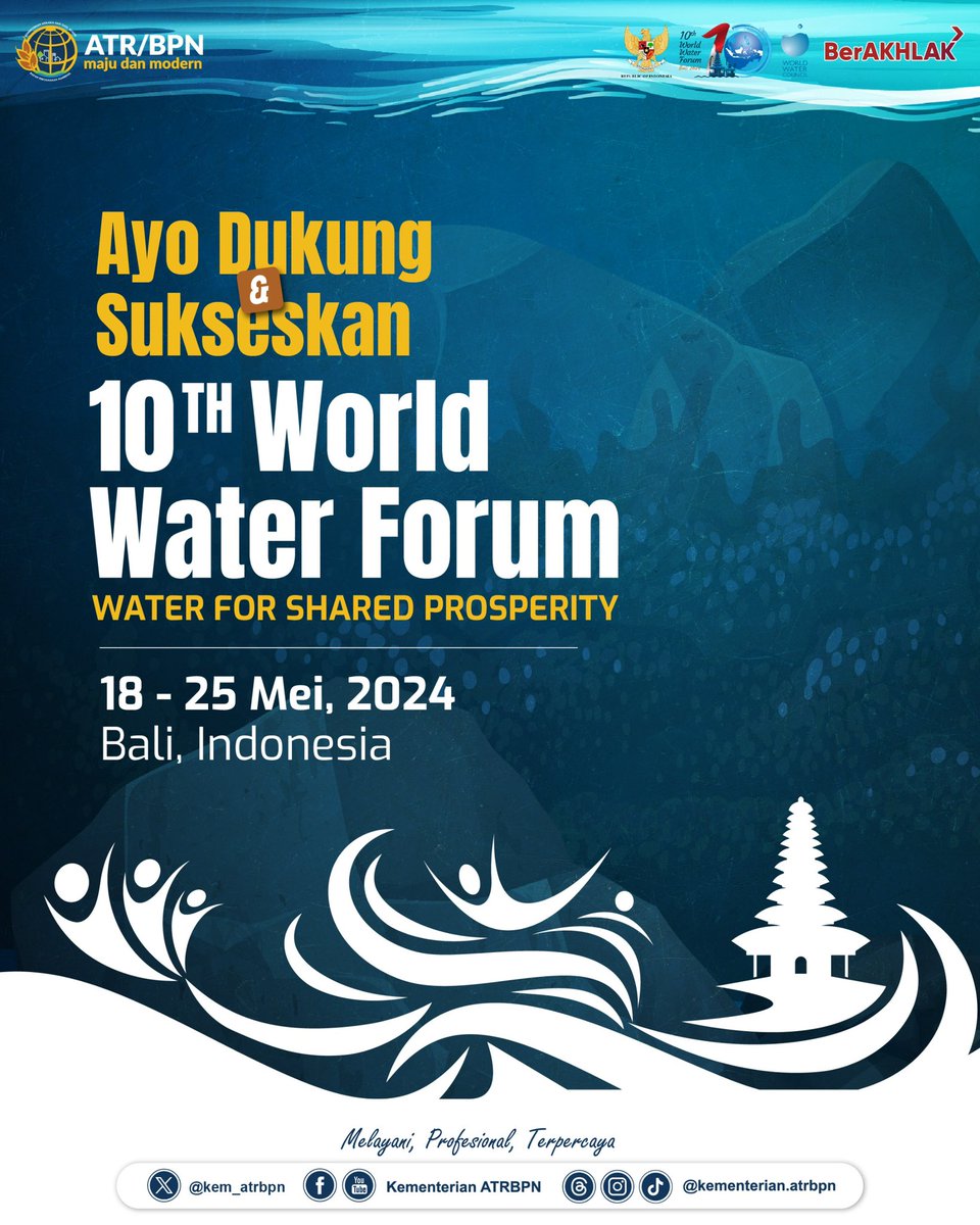 Halo #SobATRBPN, Kementerian ATR/BPN siap menyambut dan mendukung penyelenggaraan World Water Forum ke-10.

Mari bersama wujudkan 'Mobilizing Parliamentary Action on Water for Shared Prosperity'.

#10thWorldWaterForum
#WorldForSharedProsperity
#AHYMenteriATR
#IndonesiaLengkap