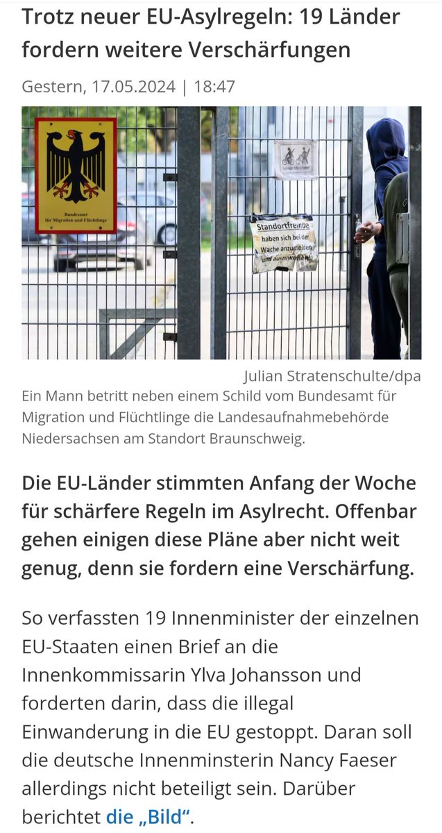 #EU 19 Länder für schärfere Regeln im Asylrecht.
Deutschland macht da aber ......