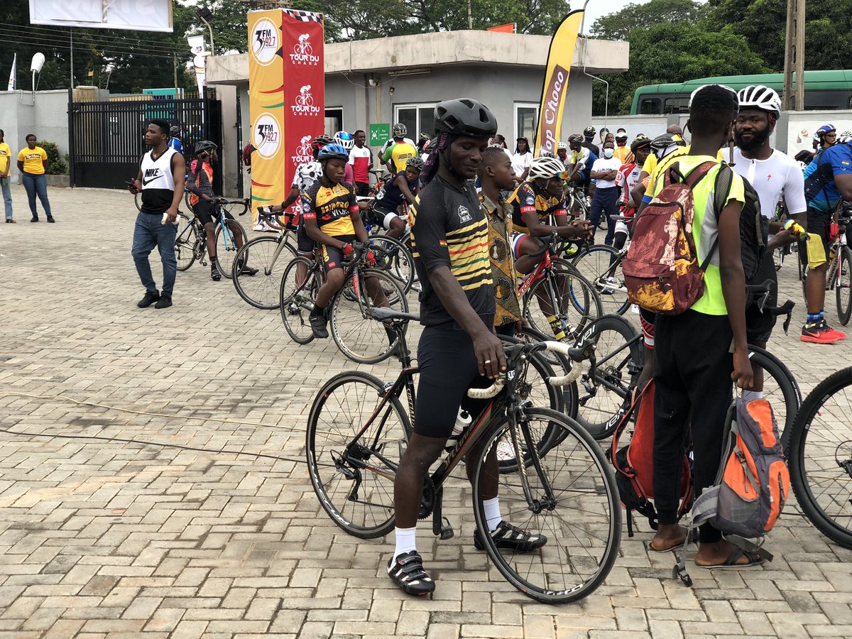 Opening ceremony done. We are set to ride from Accra to Kwahu 🚴🏽💯 Interact with us with the hashtag #3FMTourDuGhana