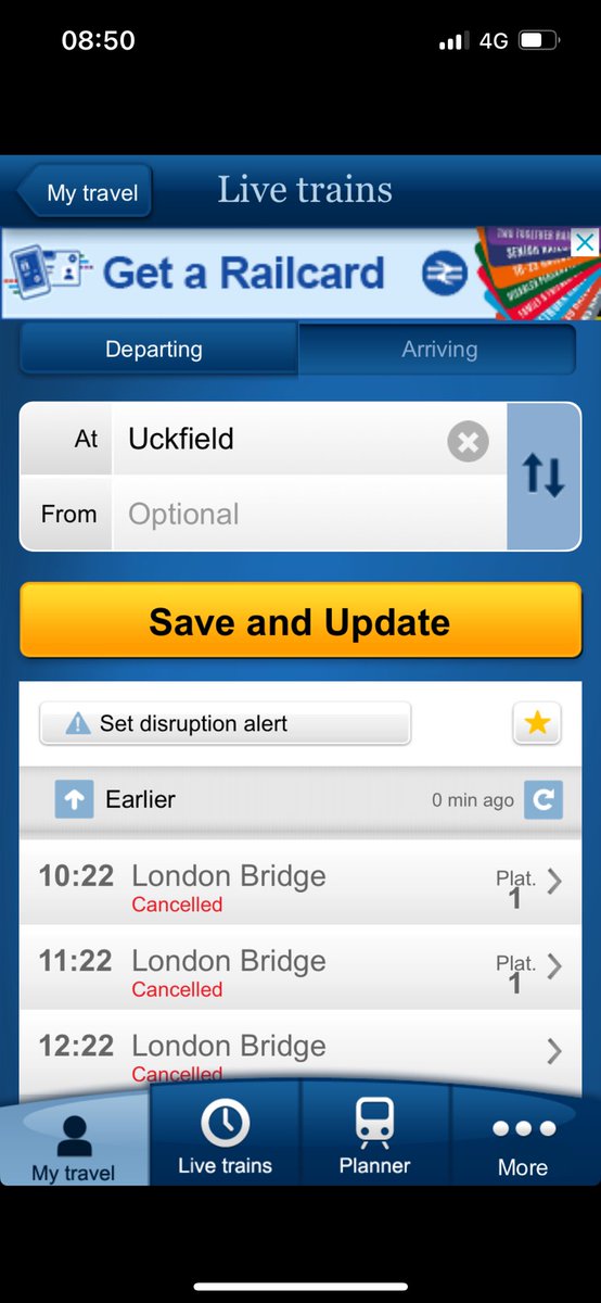 rafandready's tweet photo. @SouthernRailUK @MartinAllchorne Im travelling from Newcastle back to Uckfield this morning. Can you let me know what’s happening with the London to Uckfield line, looks like everything cancelled after Crowborough 😫 https://t.co/YREIQR6vKG