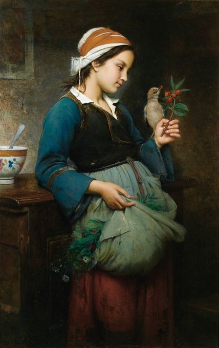 'Niña con el pájaro', del pintor francés Émile Auguste Hublin (1830 - 1891)