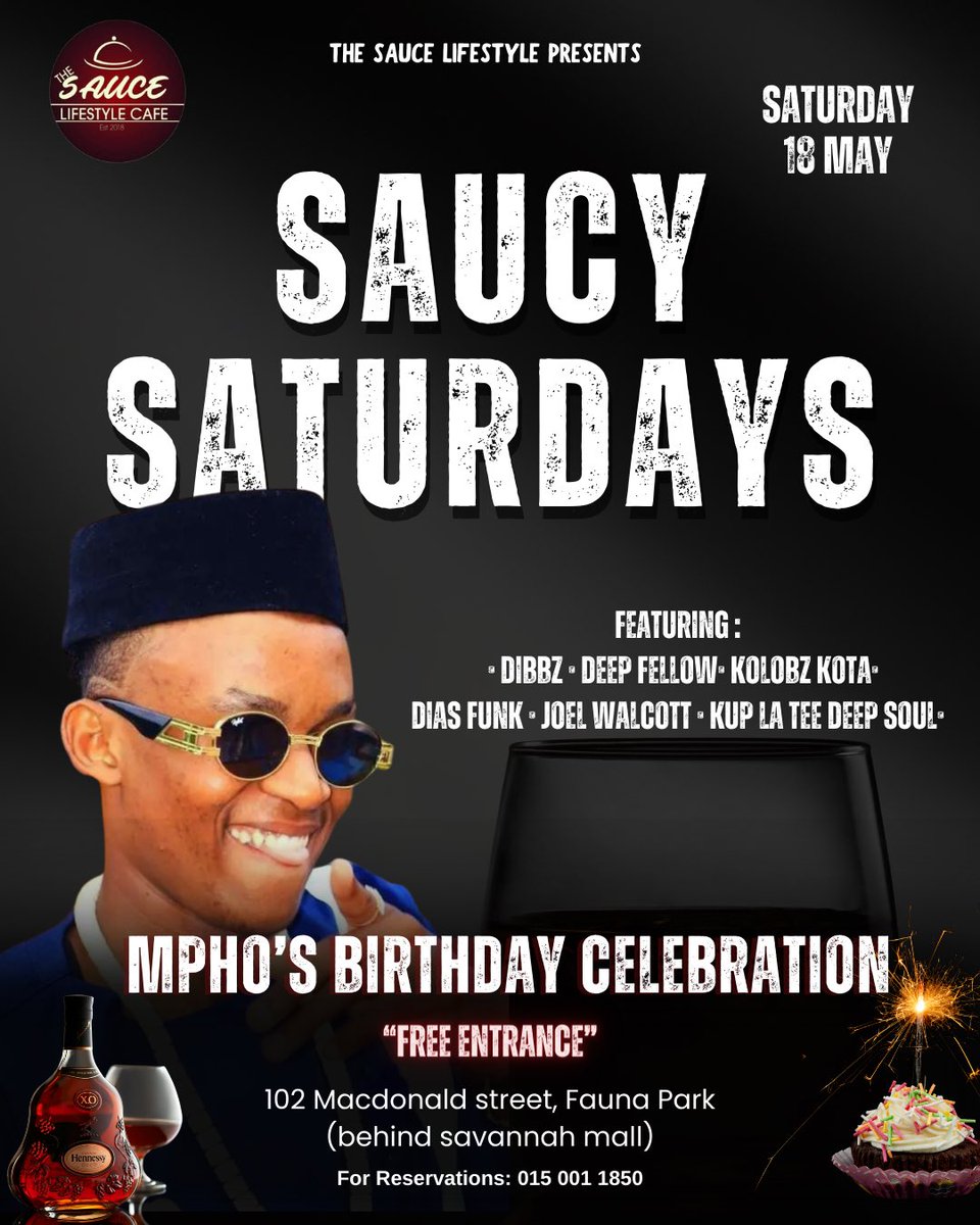 🔥SAUCY SATURDAY PRESENTS🔥 MPHO’S BIRTHDAY CELEBRATION 🎉 Get lost in the rhythm of soulful & saucy music with us today for our #SaucySaturday Featuring: @st_dibbz @deepfellow_ @kolobz_k @sepadiamehlape @joelwalcott88 @kuplatee_deepsounds 🔥 . . #thesaucelifestyle