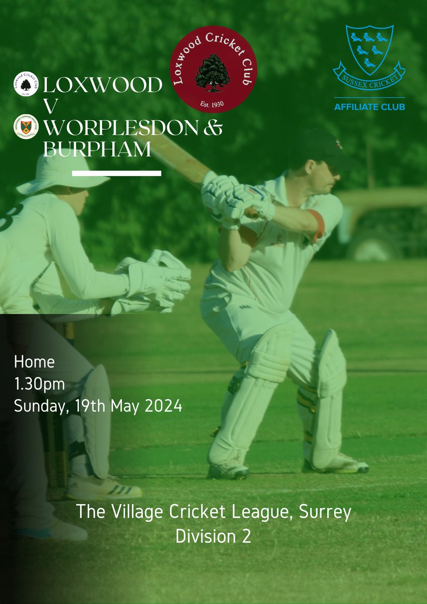 Tomorrow we host <a href="/WBCC_cricket/">Worplesdon & Burpham</a> in a league game and we look forward to welcoming them. 

🏏 <a href="/WBCC_cricket/">Worplesdon & Burpham</a> 
📍 Home
🕰️ 1.30pm

#loxwood #westsussex #cricket