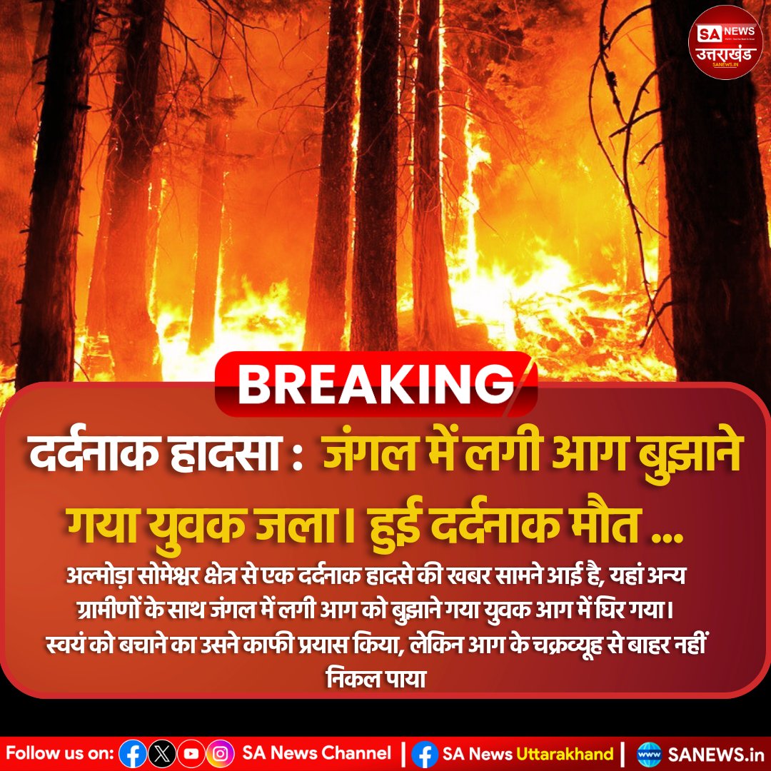 दर्दनाक हादसा : जंगल में लगी आग बुझाने गया युवक जला। हुई दर्दनाक मौत ...
#sanewsuk #uttarakhandforestfire