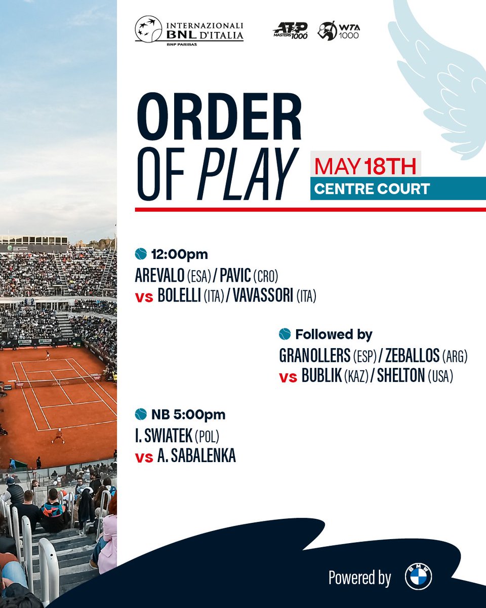 The Italian duo. Men's doubles seed no.1 The two best women's singles players of the world. 🤯 Grab your popcorn, today's order of play is HUGE. #IBI24 | @atptour | @WTA