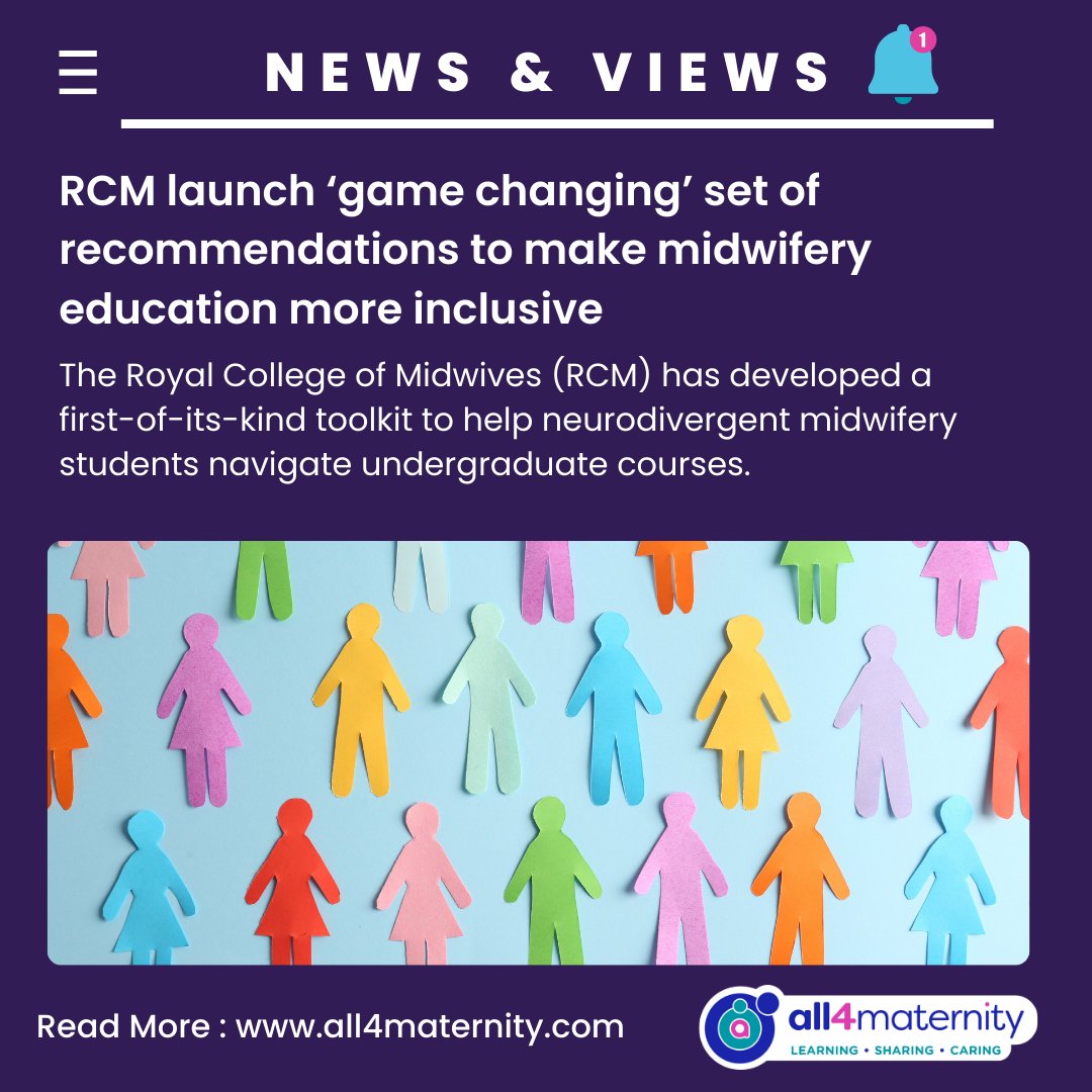 @MidwivesRCM has created a ground-breaking Neurodivergence Acceptance Toolkit - including a comprehensive checklist & set of best-practice considerations. This aims to make sure courses are evaluated & adjusted for neurodivergent students. Find out more 👉 all4maternity.com/rcm-launch-gam…