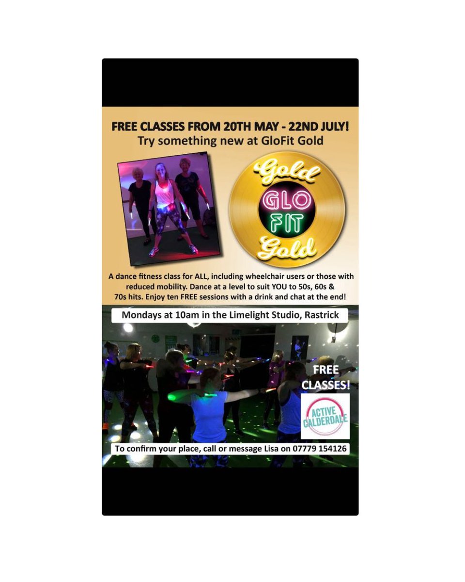 stayingwellcal's tweet image. From next Monday a FREE dance class starts at Limelight Studio, Rastrick

Suitable for all including those with reduced mobility or wheelchair users

If you would like come along contact Lisa on 07779 154126

#FreeDanceClass #LimelightStudio #Rastrick #GloFitGold #InclusiveDance