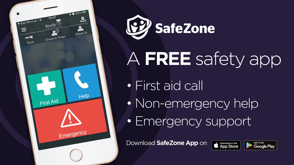 SafeZone is a free safety app for students and staff 🔒 It allows users to get help quickly in the event of an emergency, alerting the Campus Safety Team and sharing your location with them. Download via bit.ly/3GE5QBT