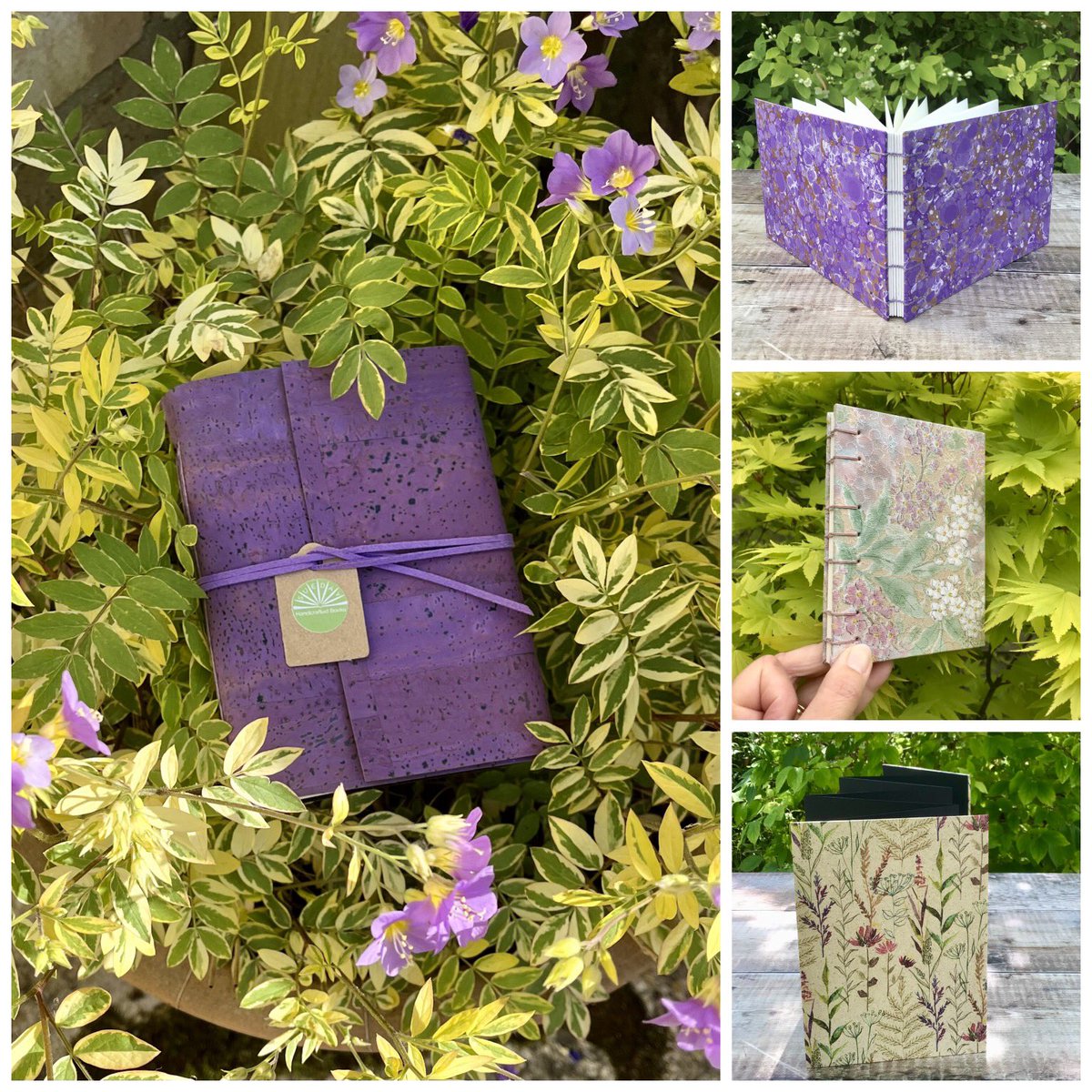 Always fun to have a garden photoshoot! 💜💗💚 My journals, sketchbooks and photo albums love be used in the wild as well as indoors. Take them travelling! #UKGiftHour #UKGiftAM #ShopIndie #GiftIdeas #SaturdayMorning 📚 folksy.com/shops/handcraf… 📚 etsy.com/uk/shop/Crafte…