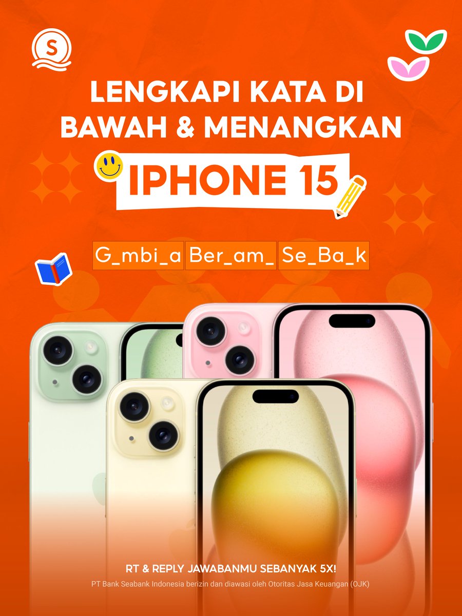 ❤️‍🔥MENANGKAN KESEMPATAN IPHONE 15 SECARA GRATIS!❤️‍🔥

Caranya:
1. FOLLOW Twitter @SEABANKID
2. RT Tweet ini
3. REPLY JAWABANMU sebanyak 10x!

Yuk, menangkan 🔥~