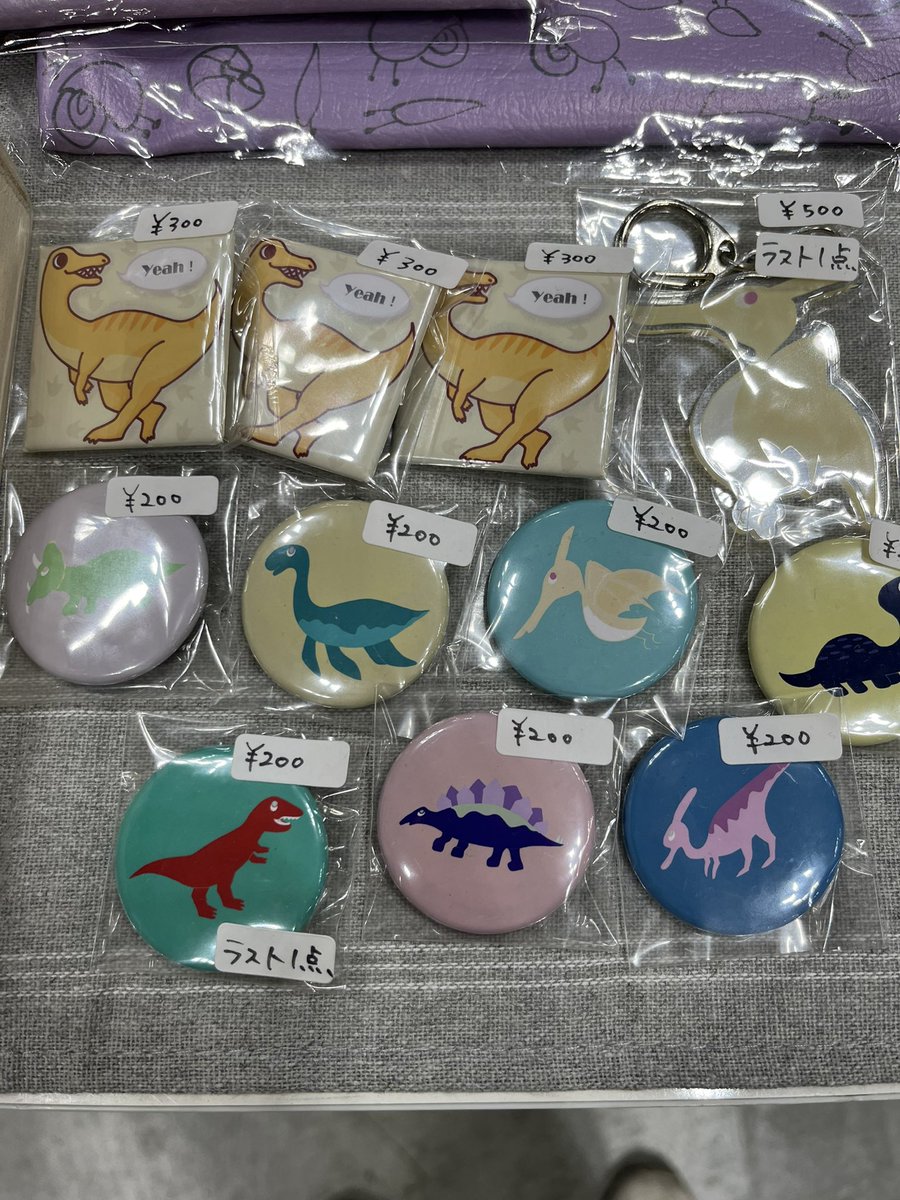 ゆるゆるクラゲポーチ、ティラノサウルス缶バッジ、アクリルキーホルダーがラストになります。
