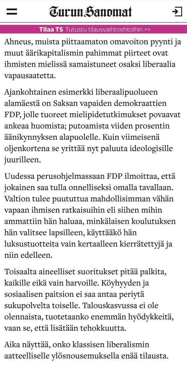 On olennaista tietää, että #oikeisto'n mieltymys #uusliberalismi'in ei aina ole ollut yhtä suurta kuin nyt Orpon kaudella.

Jopa Keskuskauppakamari teki aikanaan pesäeroa tähän tuhoisaan aatteeseen. Toimitusjohtaja Risto E. J. Penttilän haastattelu Turun Sanomissa vuodelta 2012: