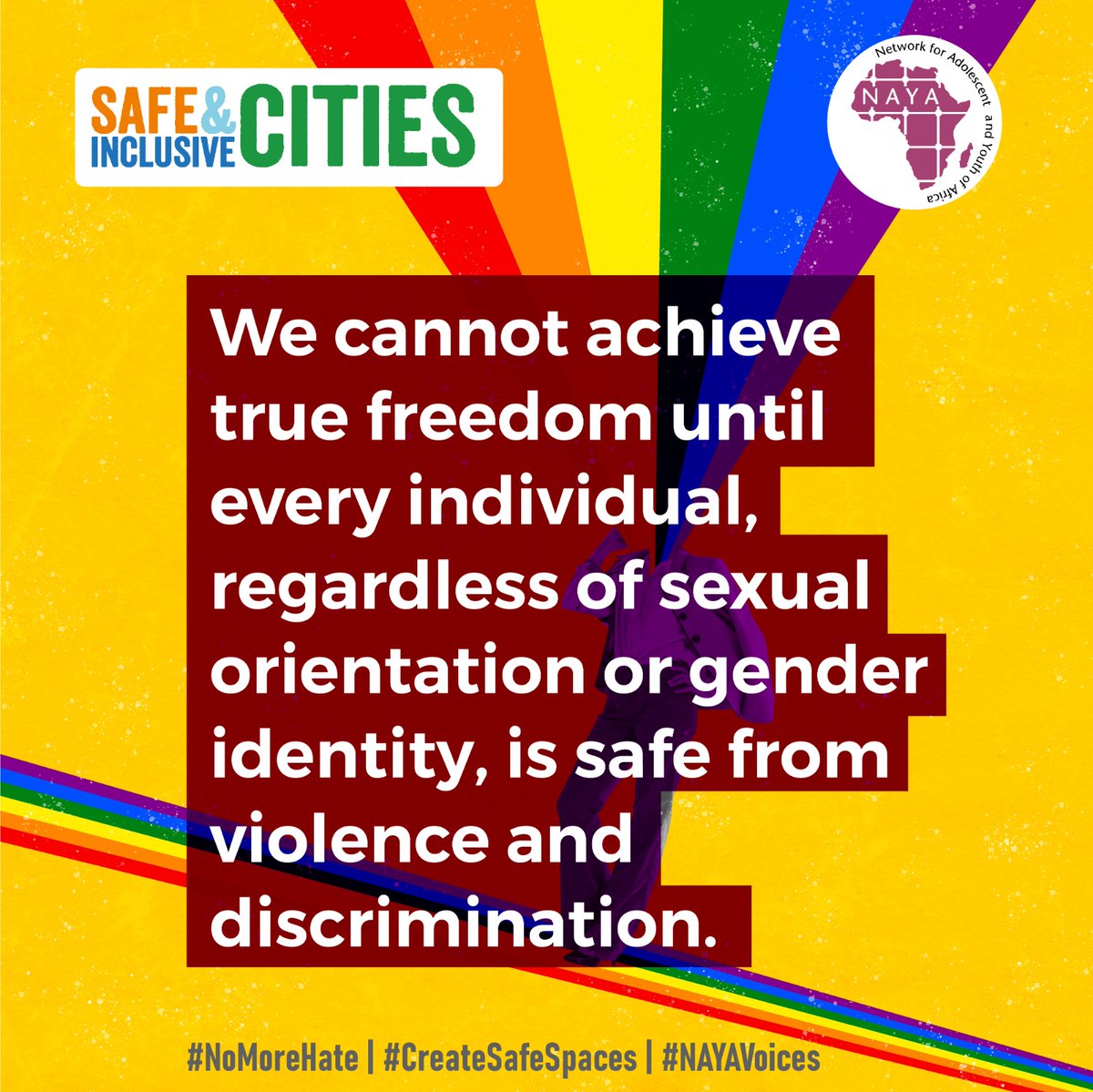 We cannot achieve true freedom until every individual, regardless of sexual orientation or gender identity, is safe from violence and discrimination. #NoMoreHate #CreateSafeSpaces #NAYAVoices @RHRNKenya @NAYAKenya @KenyaSRHR @CSA_Kenya @Nairobits @lovemafrica @RaiseYourV_oice