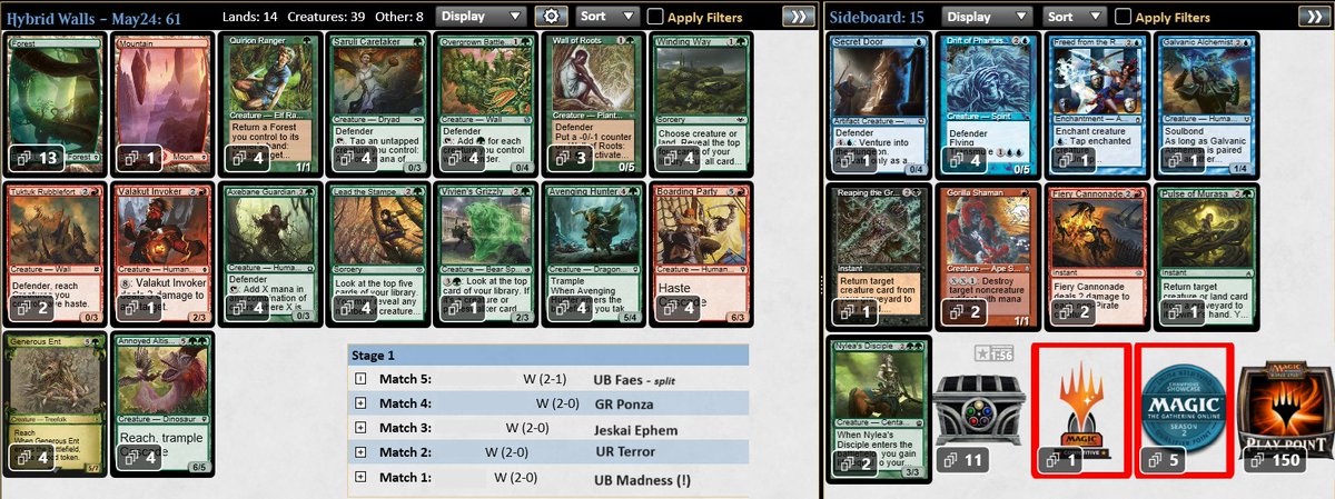 Can Hybrid Walls come back? Possibly! 🏆 at the first attempt, going blind into leagues with 0 testing and a 'random' list. #mtgpauper, #pauper, @fireshoes , @PauperDecklists , @MTGdecks , @jakeAls