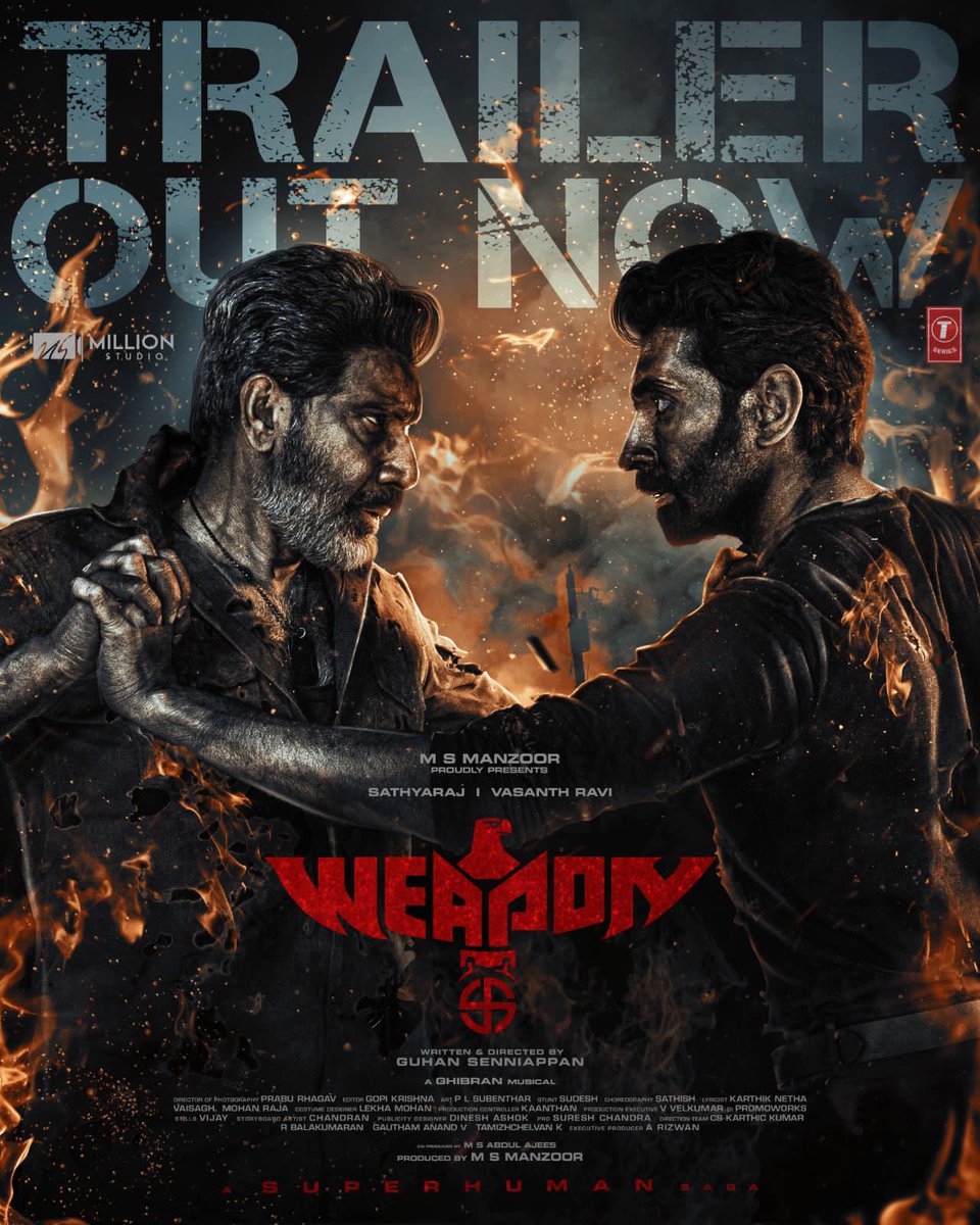 Ghibran Vaibodha (@ghibranvaibodha) on Twitter photo Get ready for an epic adventure! I'm excited to share the trailer for my upcoming movie, #Weapon.
Trailer Link: tinyurl.com/27vsp6uu
#Sathyaraj <a href="/Abdulkaderoffl/">Abdulkader</a> <a href="/manzoorms/">Manzoor</a> <a href="/MillionStudioss/">Million Studio</a> <a href="/GuhanSenniappan/">Guhan Senniappan</a> <a href="/iamvasanthravi/">Vasanth Ravi</a> <a href="/DirRajivMenon/">Rajiv Menon</a> #TheHuntBegins Get ready for an epic adventure! I'm excited to share the trailer for my upcoming movie, #Weapon.
Trailer Link: tinyurl.com/27vsp6uu
#Sathyaraj <a href="/Abdulkaderoffl/">Abdulkader</a> <a href="/manzoorms/">Manzoor</a> <a href="/MillionStudioss/">Million Studio</a> <a href="/GuhanSenniappan/">Guhan Senniappan</a> <a href="/iamvasanthravi/">Vasanth Ravi</a> <a href="/DirRajivMenon/">Rajiv Menon</a> #TheHuntBegins