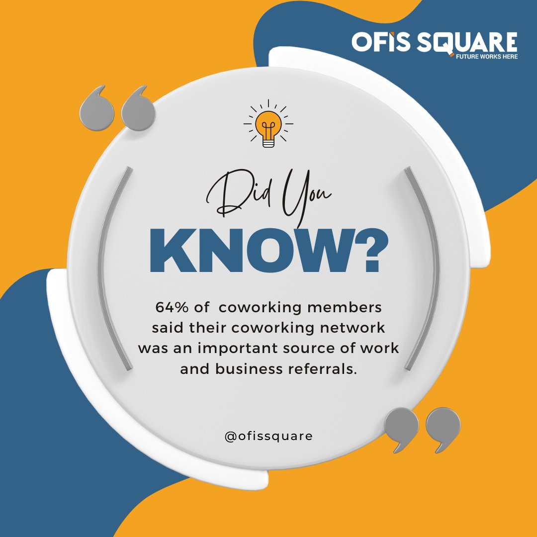 OfisSquare's tweet image. #Didyouknow? 64% of coworking members said their coworking network was an important source of work and business referrals.    Join our vibrant community at Ofis Square and connect with like-minded professionals!

#CoworkingDelhiNCR #SmartWorkspace #OfisSquare #UpgradeYourWork