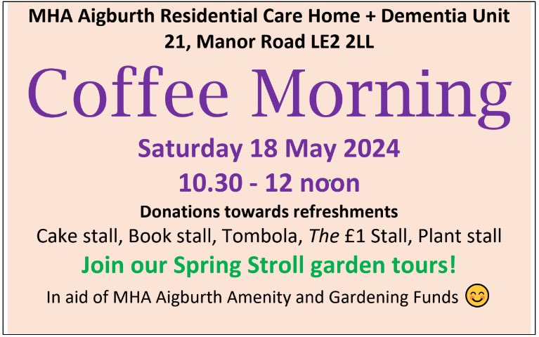 The next Aigburth coffee morning is today at 10.30am! Come along for coffee, cakes, the garden and more