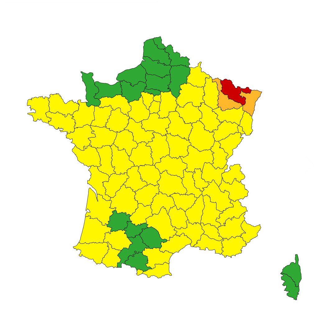 Beauvau_Alerte's tweet photo. La #Moselle est placée en #VigilanceRouge pour #crues aujourd’hui et demain. 🔴

Des inondations très importantes sont possibles même dans des zones rarement atteintes.

Une #VigilanceJaune pour #orages est également en cours.

Soyez prudents et restez informés sur @Vigicrues. https://t.co/z0eUT3Tc6M
