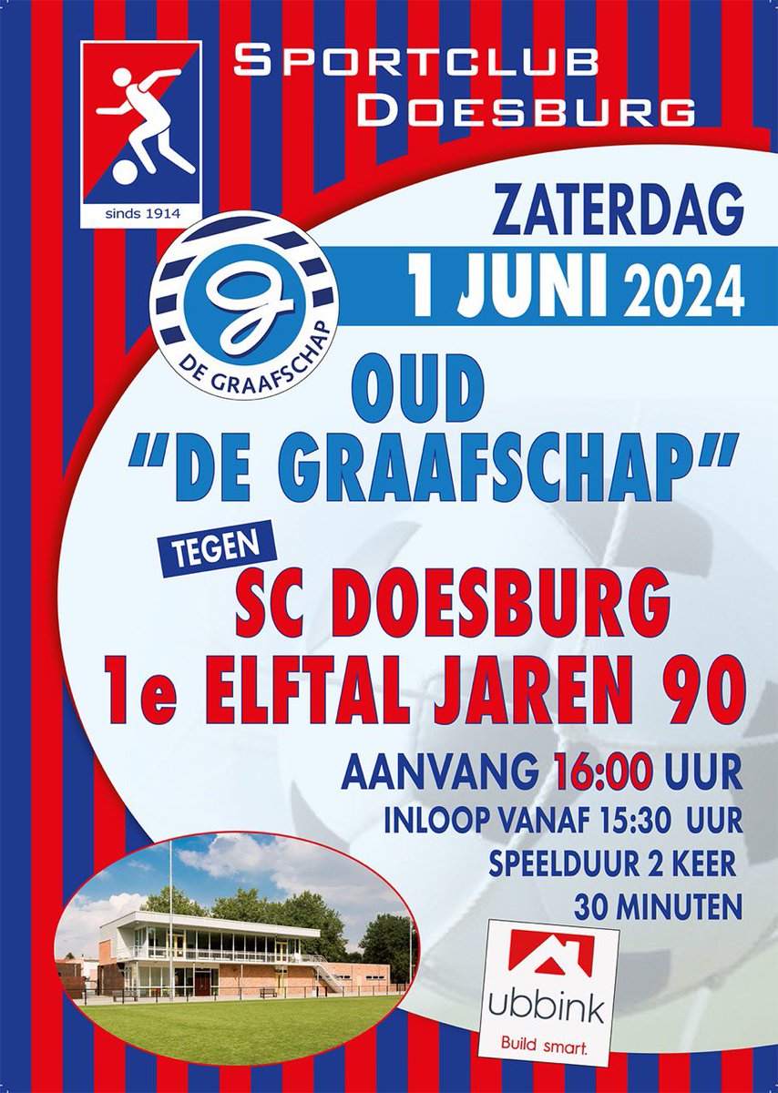 Zaterdag 1 juni bent u er toch ook bij. De toegang is gratis.  In het team van De Graafschap zullen aansprekende namen als John Leeuwerik,René Bot,Marcel Kreileman en Ron Olyslager van de partij zijn. 
Inmiddels weten we dat Vitesse trainer Edward Sturing ook aanwezig zal zijn.