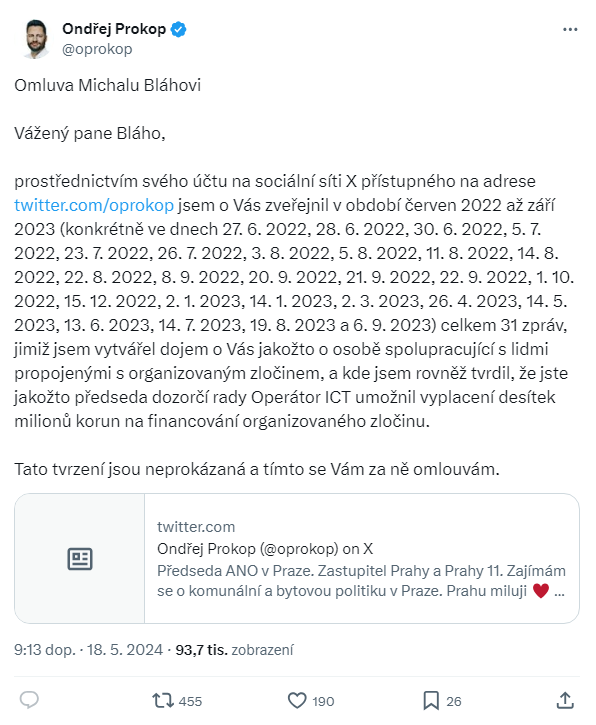 Posledniskaut's tweet photo. Jestli bylo důvodem smazání noční omluvy a publikování nové to, že měla skrz retweety příliš velký dosah (obsah je stejný), tak to se moc nepovedlo. https://t.co/KqIU4H5dek