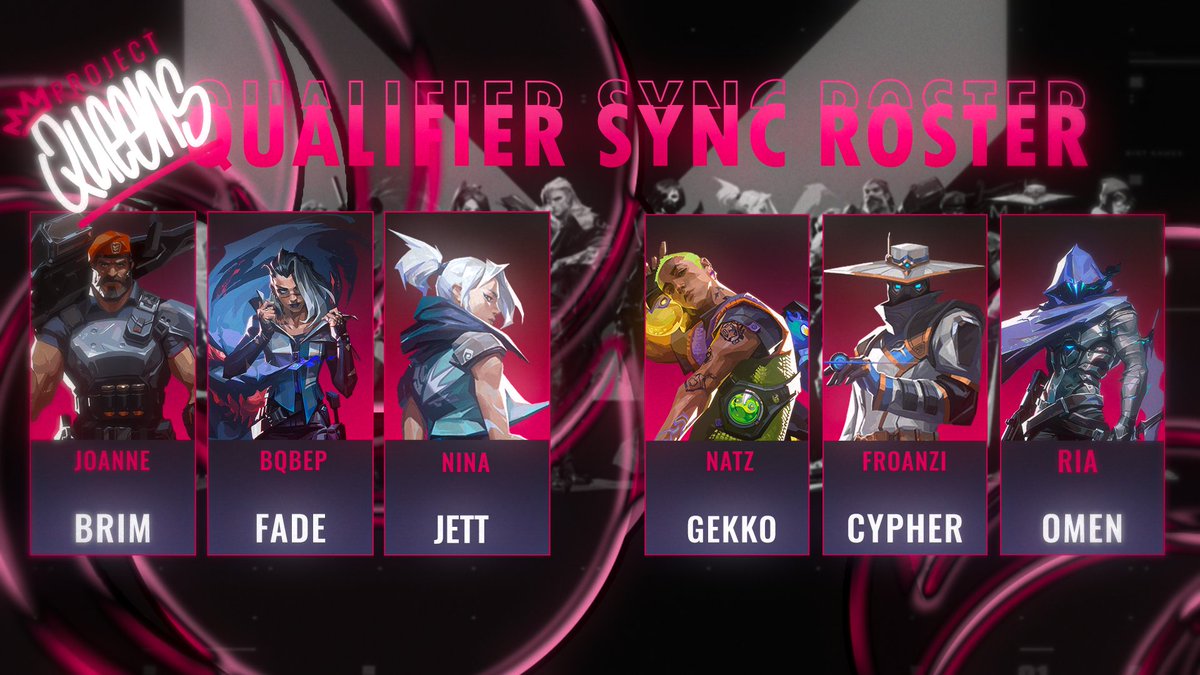 We proudly announce the SYNC-Roster for the upcoming @projectvgg Queens Split!🌸

🇩🇪 @jen_vlr 
🇩🇪 @ninaaleinn 
🇩🇪 @froanzi 
🇩🇪 @Bqbep 
🇩🇪 @riaaval (IGL)
🏴󠁧󠁢󠁳󠁣󠁴󠁿 @joanne_x8 (IGL)

🇩🇪 @MaikeruAkaya (Coach)

Special thanks to @edixart for the Post  🫶
#inSYNC