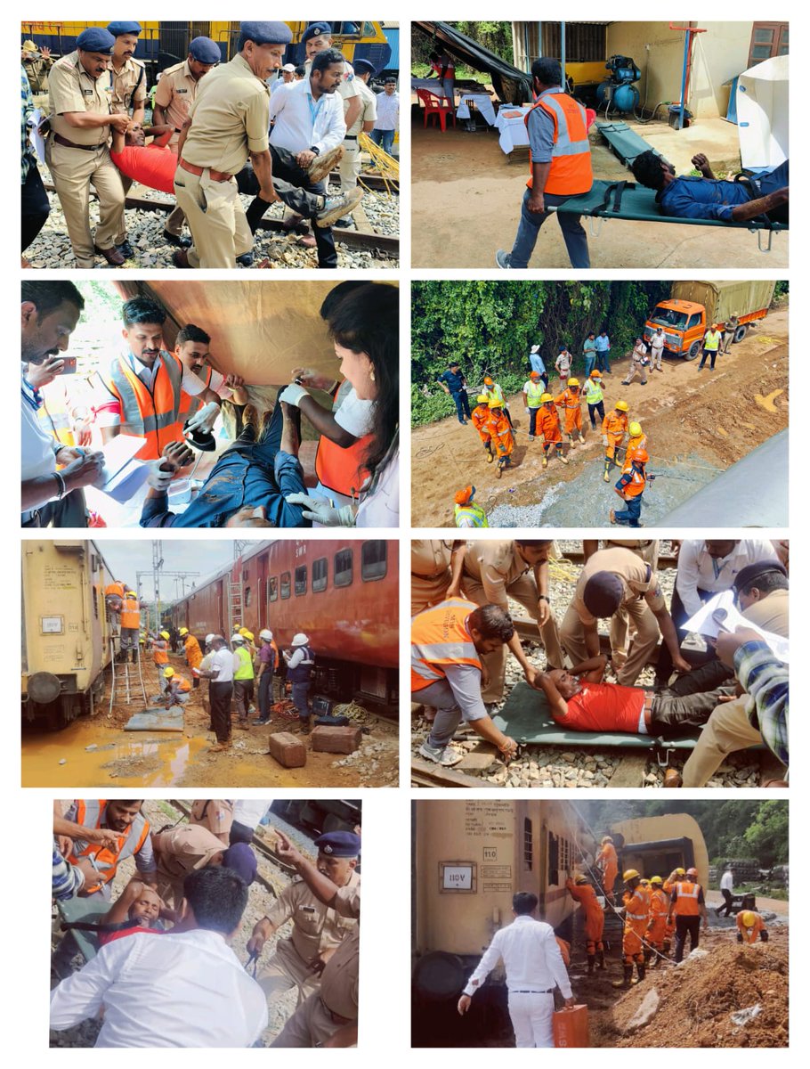 SWR Mysuru Division successfully conducted an accident response mock drill at Sakleshpura today, enhancing our readiness and commitment to passenger safety. #RailwaySafety #EmergencyPreparedness
@SWRRLY 
@RailMinIndia