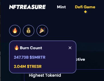 mwarner2411's tweet image. @0xNFTreasure just BURNED 181 BILLION #SMRTR 🔥 

More than 247 billion #SMRTR tokens have been burned by our community in just under 3 months. The @0xNFTreasure DeFi game has consistently demolished #SMRTR tokens off the face of the planet.