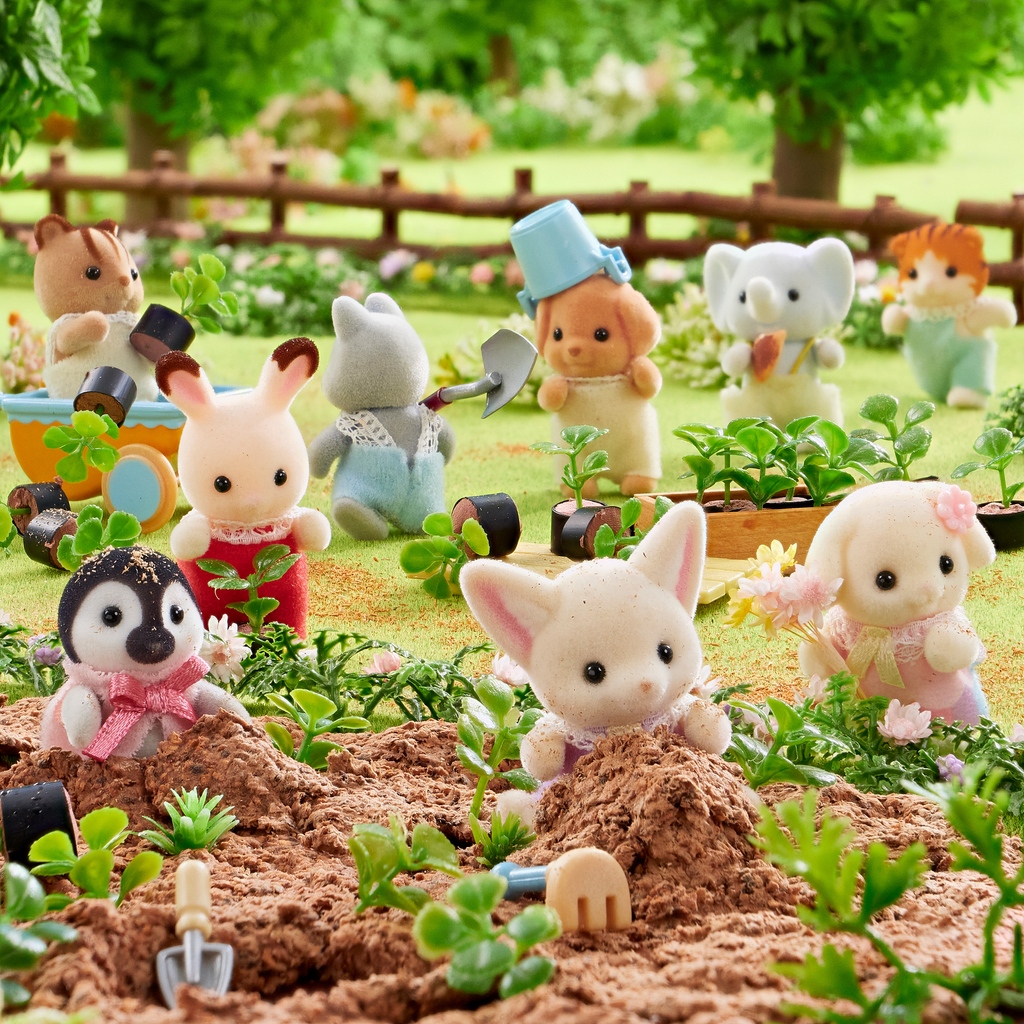 Wow! The babies have taken over the gardening! 🌱 Milo has a bucket on his head, Ambrose is dropping one of the pot plants and it looks like two babies have been planted instead of plants! 🪴 #FascinationofPlantsDay #gardening #sylvanianfamilies #sylvanianfamily #sylvanian