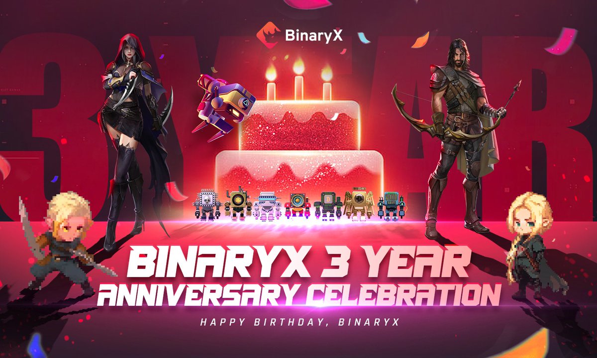 🎉 Old Gamers, it's my 3rd Birthday! 🎉

Thanks for making BinaryX a top GameFi platform!

💲Win $500—$50 each for 10 winners!

To enter:
1️⃣ FL@binary_x
2️⃣ ❤️ & RT 🔁
3️⃣ Tag 3 friends

Comment your earliest date & transaction hash for BinaryX games!

#BinaryX #Giveaway