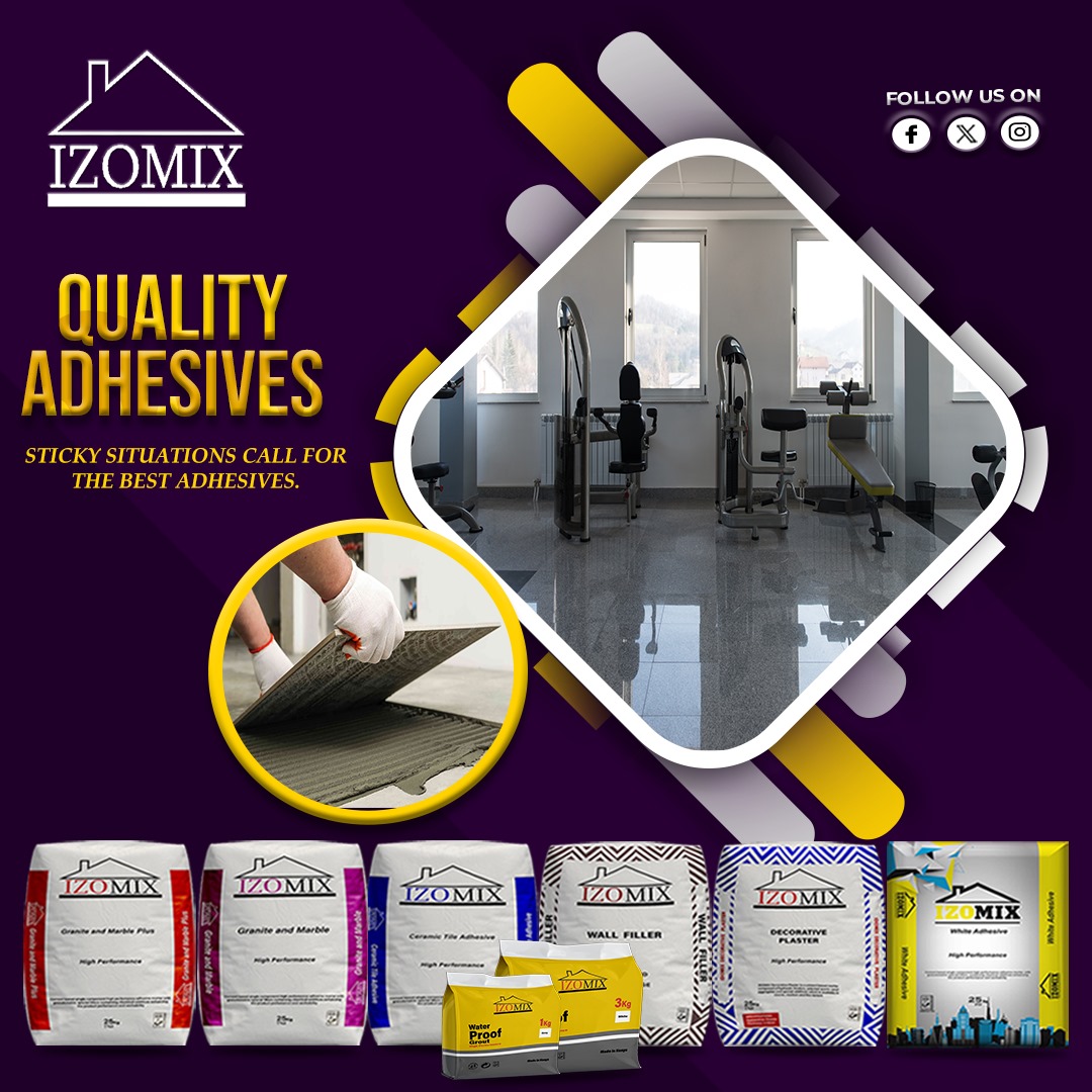 Izomix, sticky solutions call for the best adhesives.

#quality #qualityproducts #interior #interiordesign #exteriordesign #architecture #architectural #adhesives #manufacturing #hardwarestore #construction #constructionwork #kenya #Nairobi #tiles #wallfiller #grout