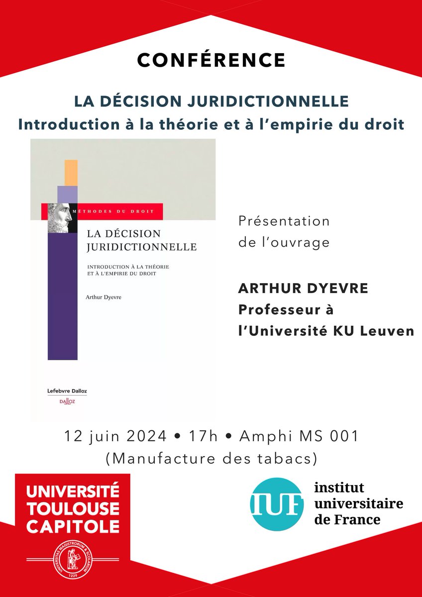 SAVE THE DATE : Le 12 juin, nous avons le plaisir de recevoir Arthur Dyevre pour une conférence exceptionnelle de présentation de son dernier ouvrage 👉 La décision juridictionnelle - Introduction à la théorie et à l'empirie du droit 👈 (Dalloz 2024)